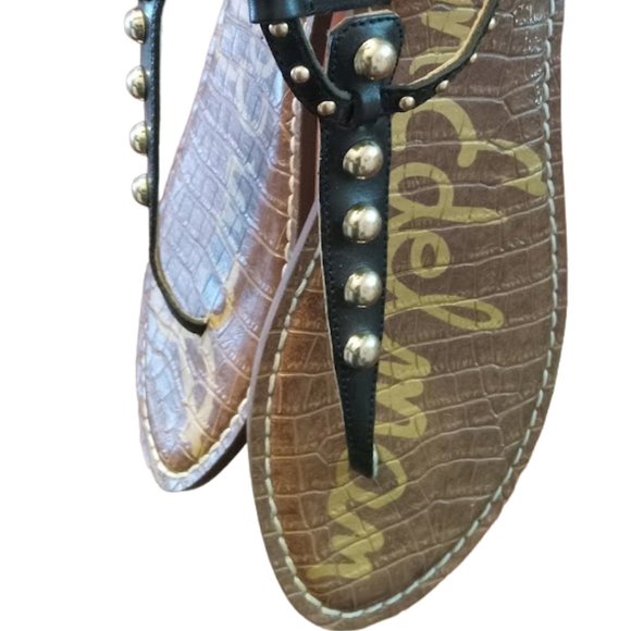 EUC | Sam Edelman | Gigi | Black Leather | Gold Studded Thong Sandal | Size: 10 - Picture 7 of 14